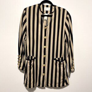 Womens VTG Longline Striped Blazer 12 Maximalist Gothic Steampunk Pirate Cosplay